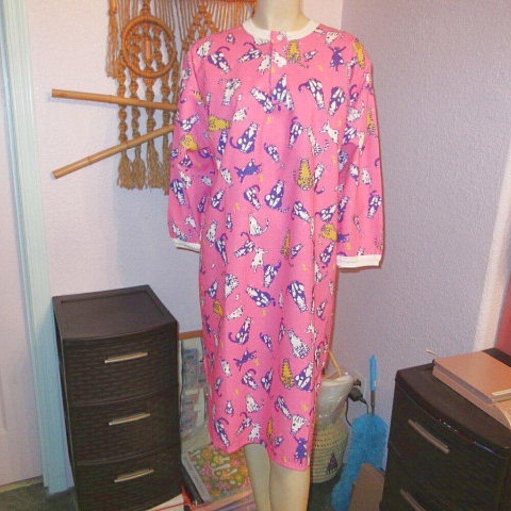 Hatley Cat Print Cotton Nightgown Sleep Dress Colorful Whimsical Fun XL 1X 2X